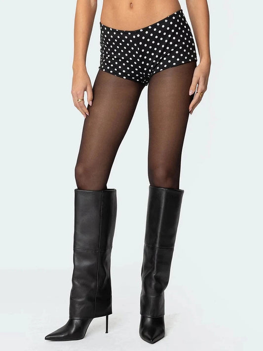 PURPLE / M Women Dot Print Mini Shorts Low Rise Tight Shorts Ladies Casual Short Pants for Summer Streetwear Loungewear Sleep Bottoms Y2K