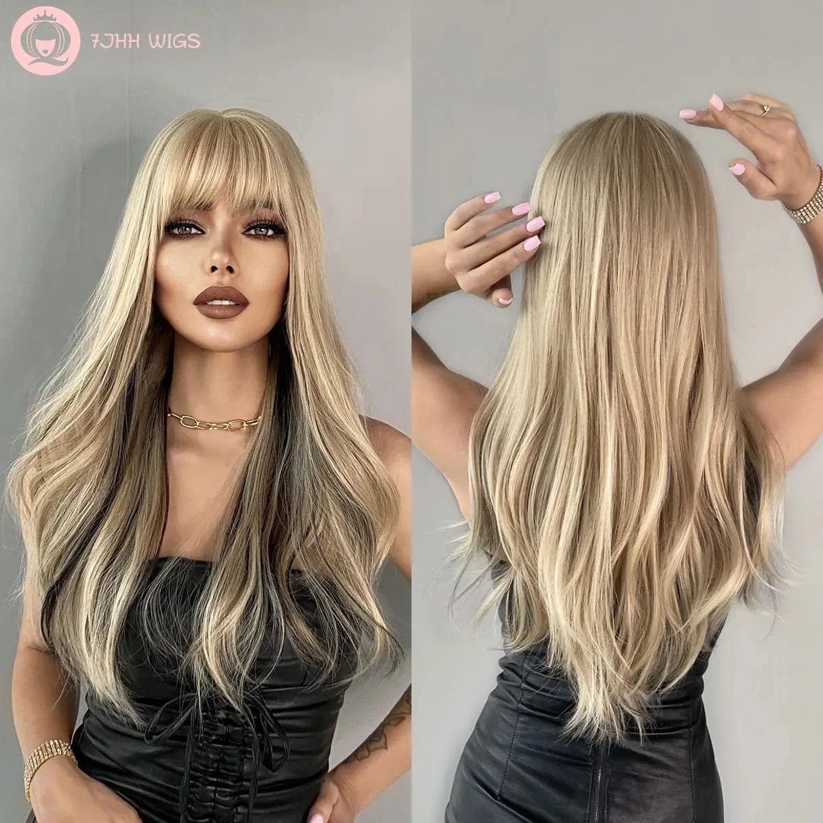 Purple Wig for Women Long Straight Wig with Bangs Synthetic Ombre Colored Hair for Cosplay Party 26 Inch Ombre Purple