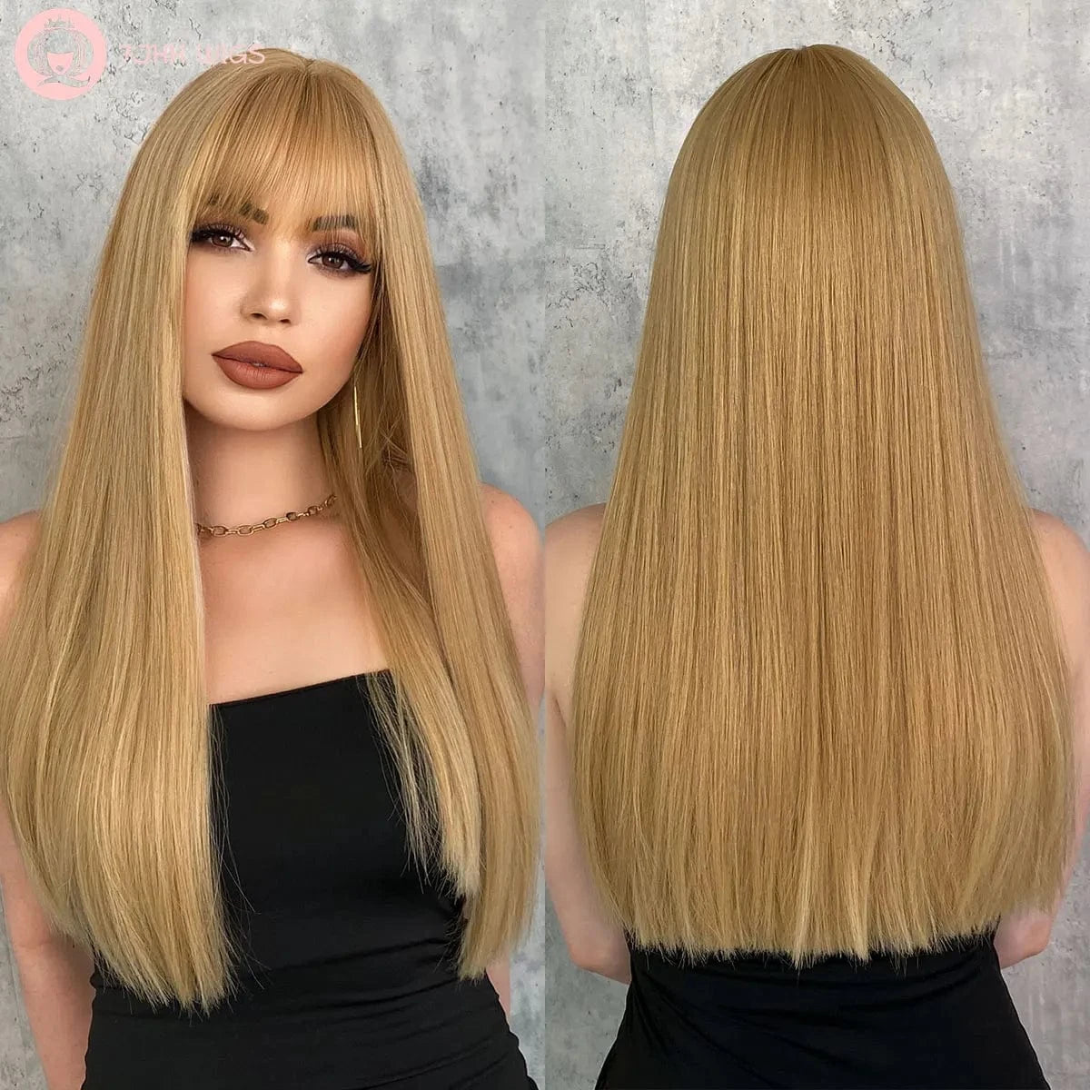 Purple Wig for Women Long Straight Wig with Bangs Synthetic Ombre Colored Hair for Cosplay Party 26 Inch Ombre Purple