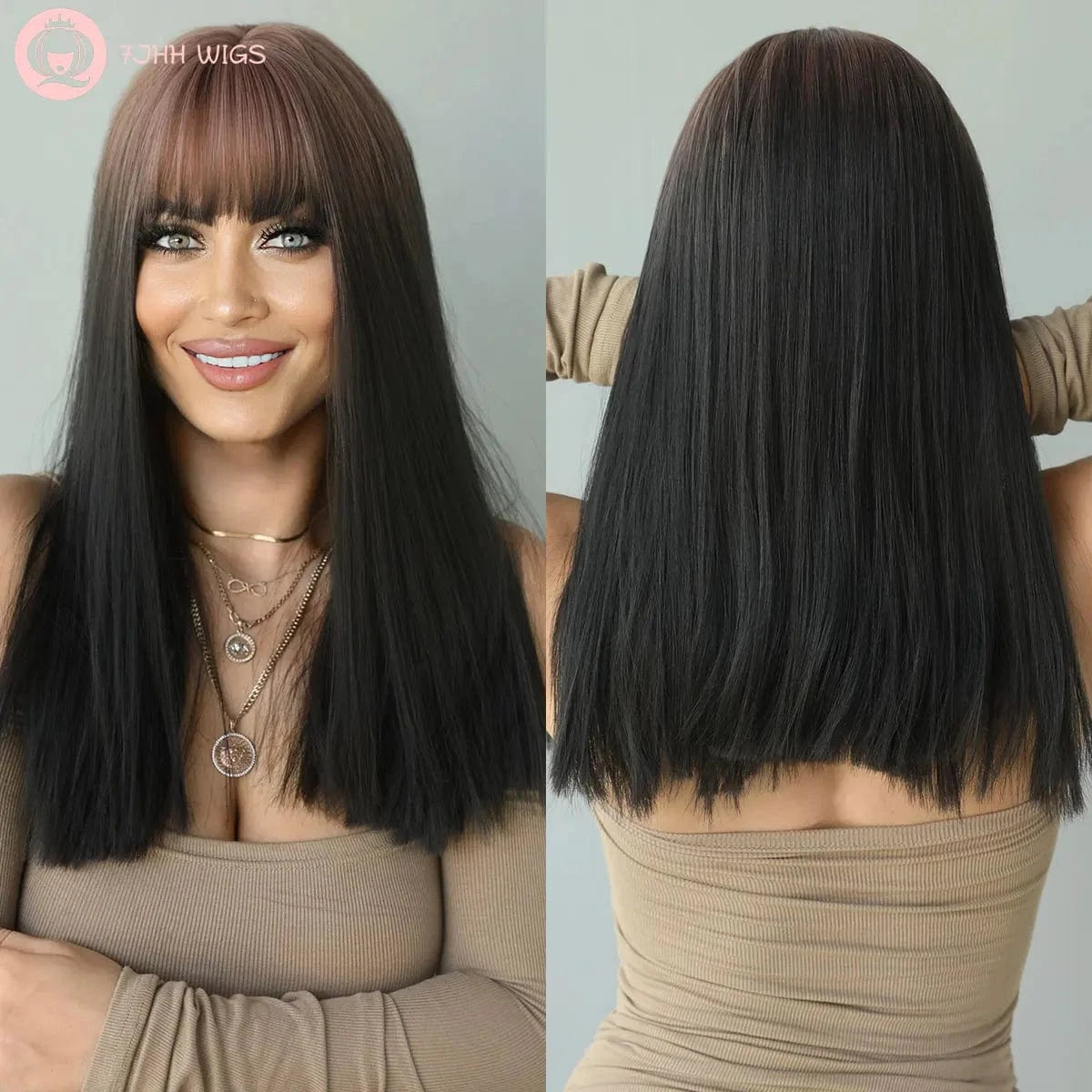 Purple Wig for Women Long Straight Wig with Bangs Synthetic Ombre Colored Hair for Cosplay Party 26 Inch Ombre Purple