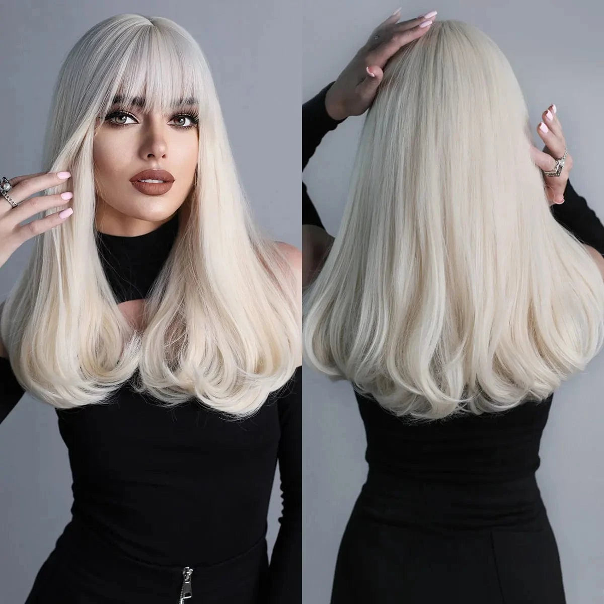 Purple Wig for Women Long Straight Wig with Bangs Synthetic Ombre Colored Hair for Cosplay Party 26 Inch Ombre Purple