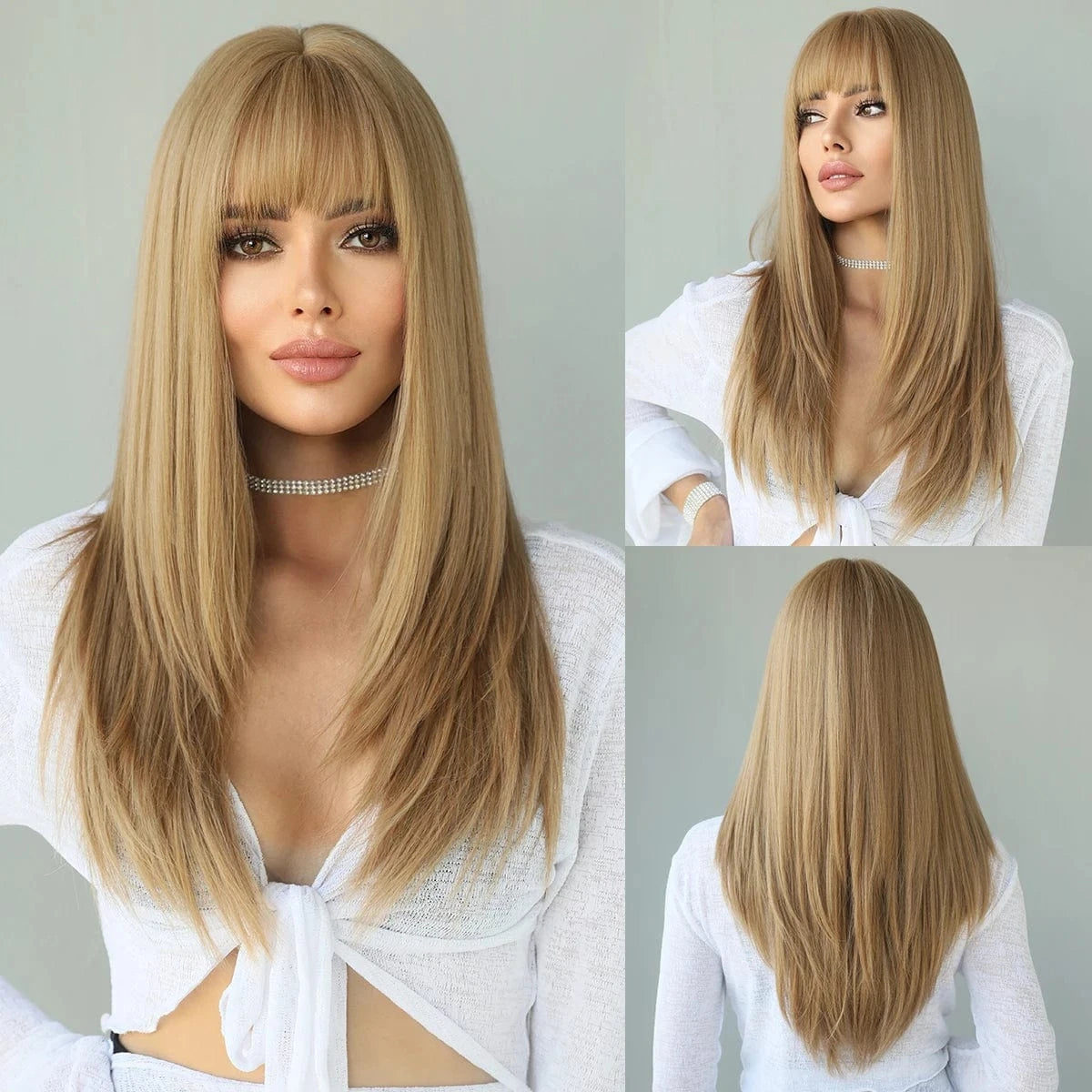 Purple Wig for Women Long Straight Wig with Bangs Synthetic Ombre Colored Hair for Cosplay Party 26 Inch Ombre Purple