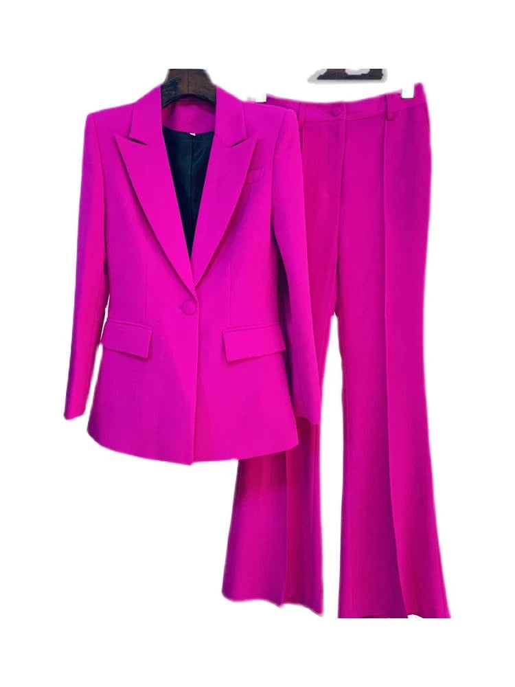 PURPLE / XL HIGH STREET Newest 2024 Runway Designer Suit Set Women's Single Button Blazer Flare Pants Suit