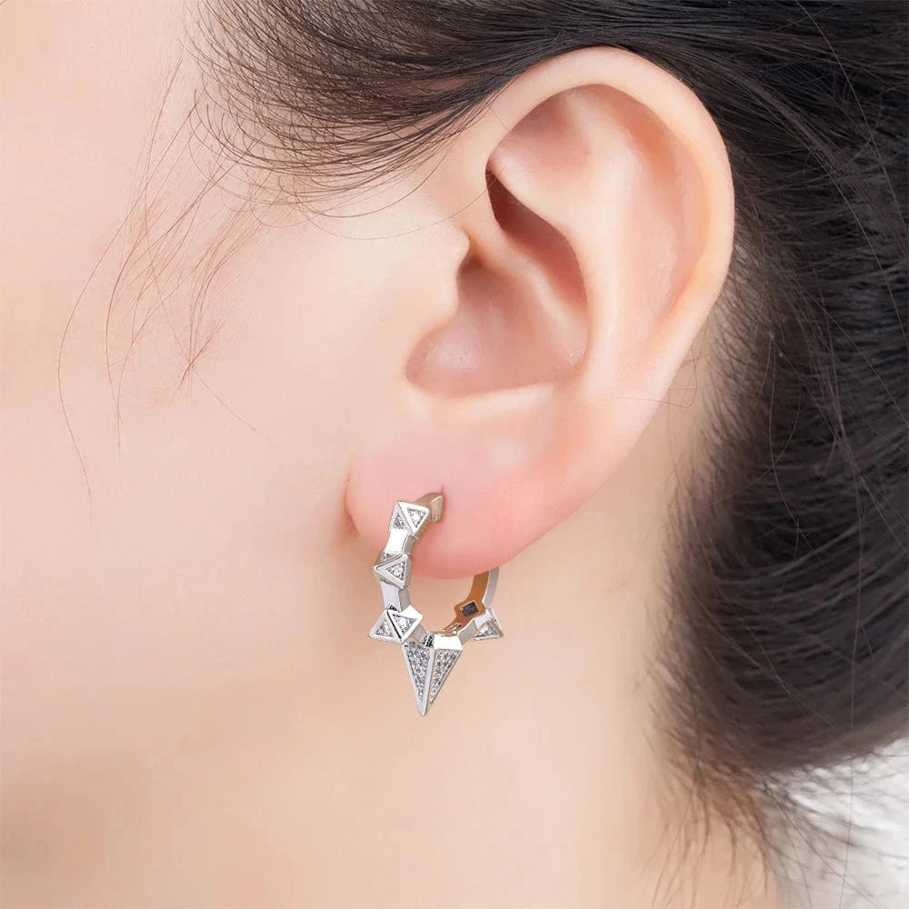 QIKU Punk Triangle Taper Crystal Hoop Earrings Cubic Zirconia Geometric Design Earrings Jewelry Gift Wholesale Dropshipping