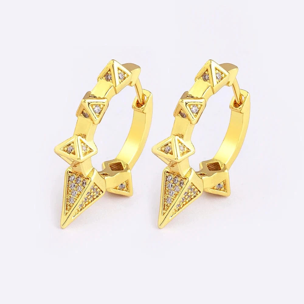 QIKU Punk Triangle Taper Crystal Hoop Earrings Cubic Zirconia Geometric Design Earrings Jewelry Gift Wholesale Dropshipping