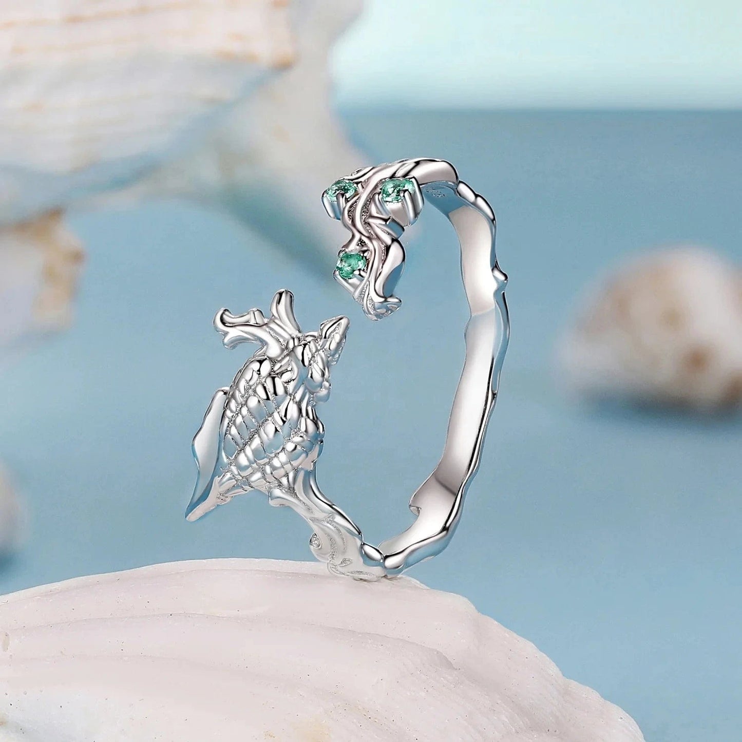 Qings Fashion Sterling Silver Jewelry Sets Fine Jewelry Marine Blue Ocean Conch Shell Turtle Bracelet Necklace Ring Earrings Set