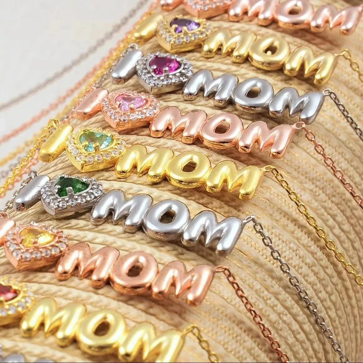 QIUHAN Balloon Letter Necklace for Mother's Day Gift With Heart Shinny Birthstone Bubble MOM Necklace