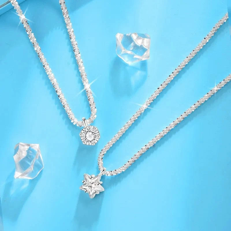 QIUHAN Jewellery for Women S925 Sterling Silver Glittering Star Necklace