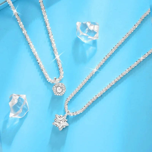 QIUHAN Jewellery for Women S925 Sterling Silver Glittering Star Necklace