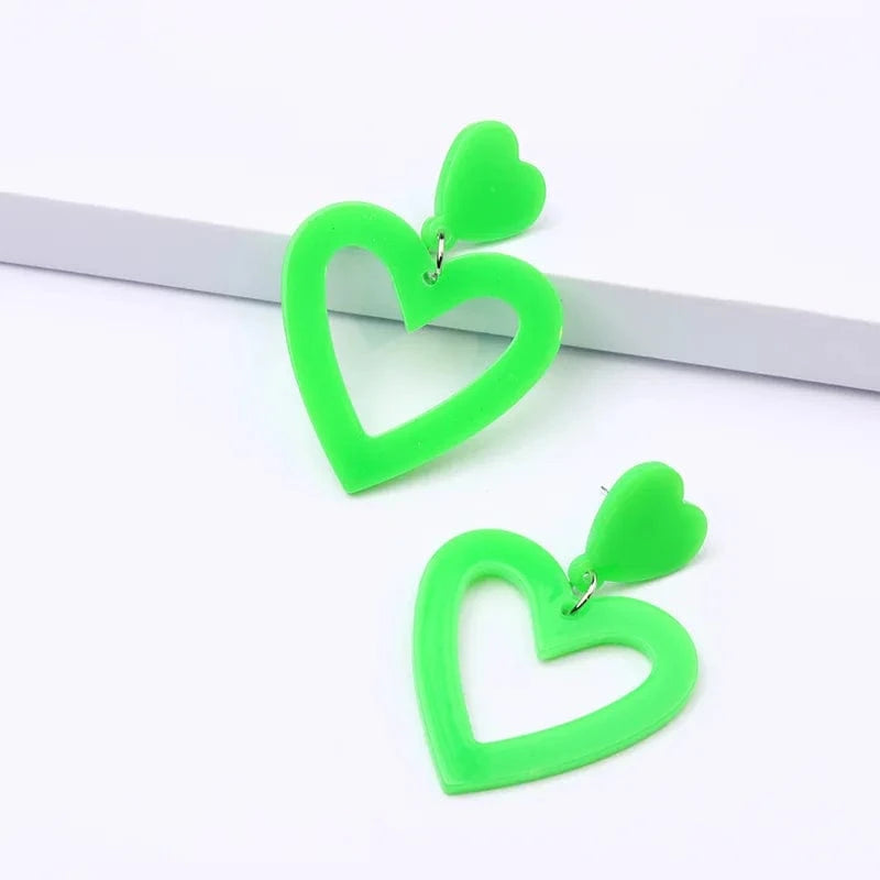Qiuhan Summer Hot Colorful Love Heart Earrings Y2k Double Heart Lightweight Acrylic Earrings Jewelry Gifts