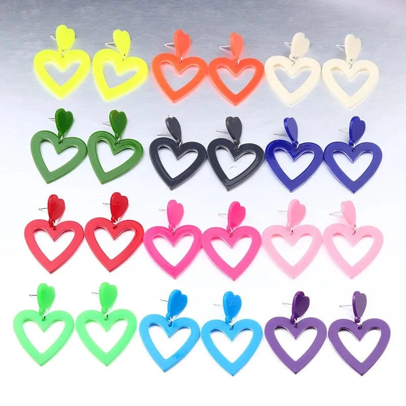 Qiuhan Summer Hot Colorful Love Heart Earrings Y2k Double Heart Lightweight Acrylic Earrings Jewelry Gifts