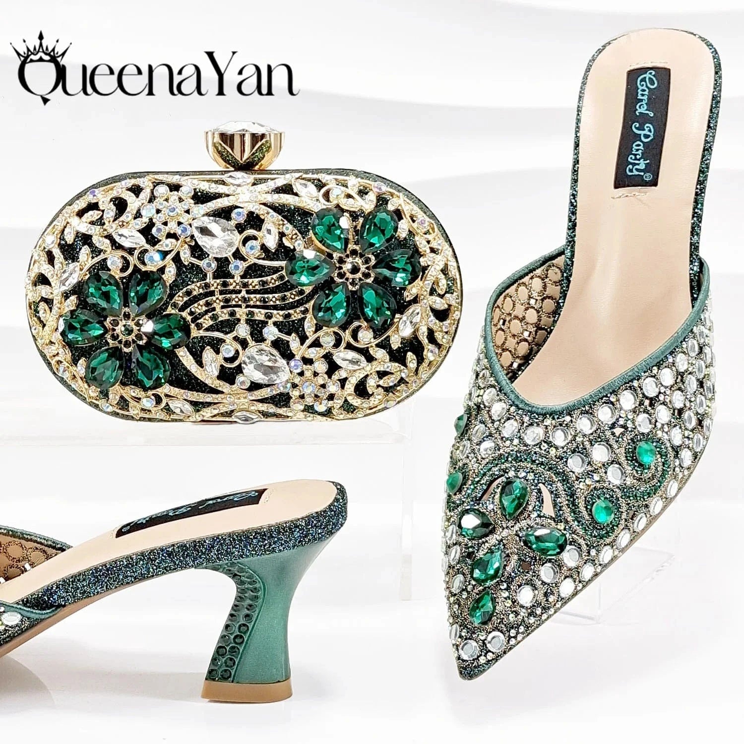 QSGFC New Design Specials Italian Women Heels Shoes and Bag in Pink Color Comfortable Heels With Rhinestone for Part