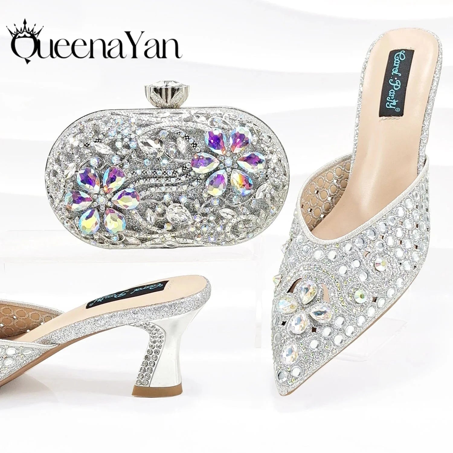 QSGFC New Design Specials Italian Women Heels Shoes and Bag in Pink Color Comfortable Heels With Rhinestone for Part
