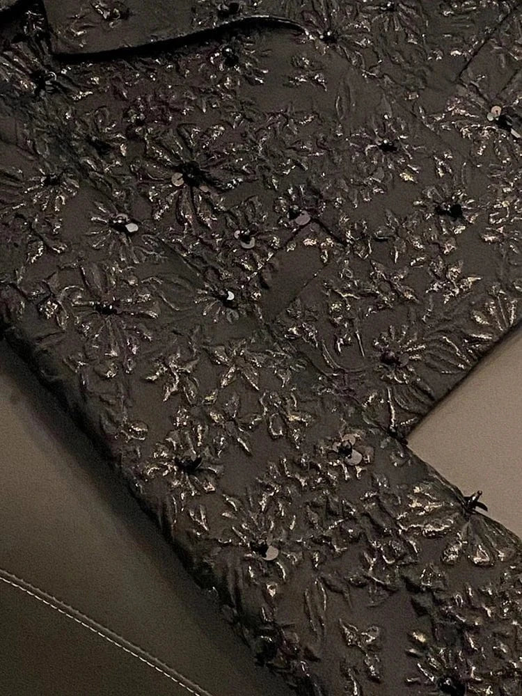 Quality Black Luxury Fine Workmanship Jacquard Beading Lady Office Wear Long Sleeve Women Spring Stylish Short Blazer