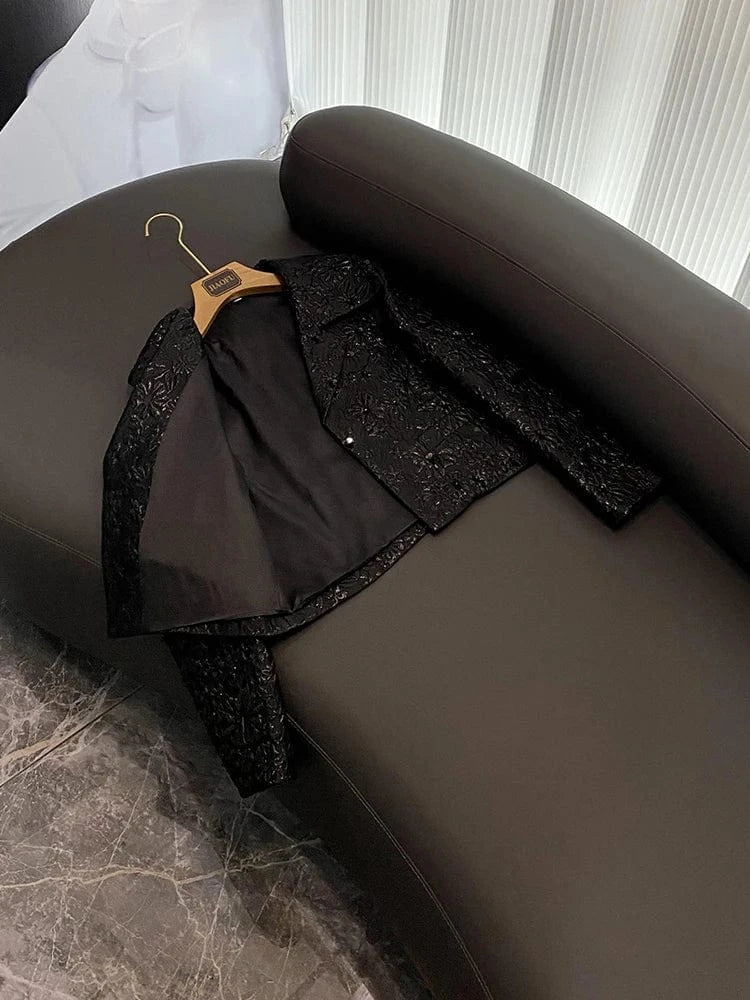 Quality Black Luxury Fine Workmanship Jacquard Beading Lady Office Wear Long Sleeve Women Spring Stylish Short Blazer