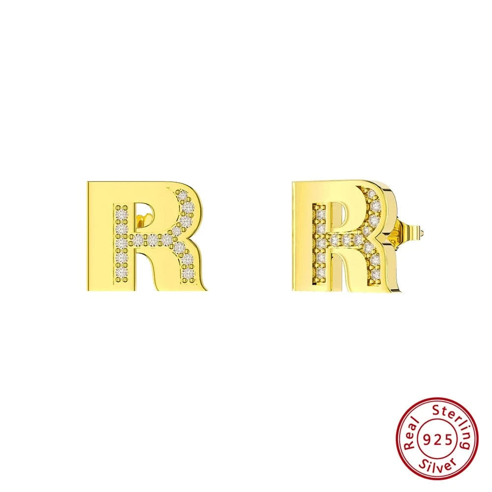 R RINNTIN ZKE01 Fine Jewelry Earrings 2023 Zircon Letter Stud Earrings Silver 925 Sterling Women Wholesale Bulk Earring Alphabet