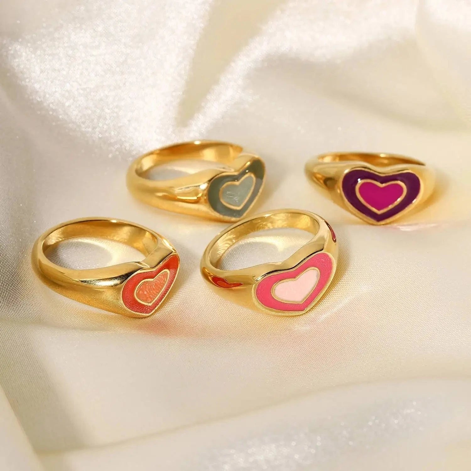 R1852 Tarnish Free Summer Jewelry Stainless Steel Colorful gold plated Rings heart Ring Finger Chunky Rings