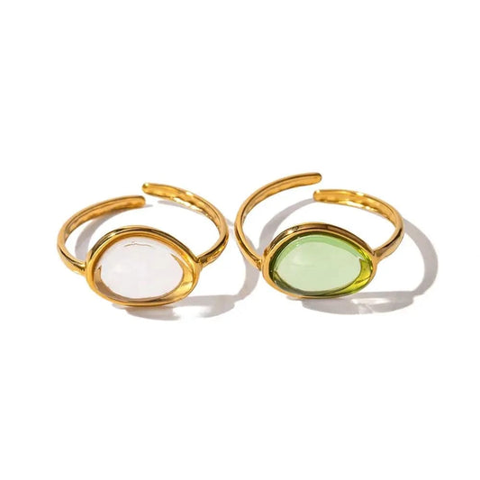 R1880 18K Gold Plated Stainless Steel Jewelry Summer Beach Resin Opening Rings for Women