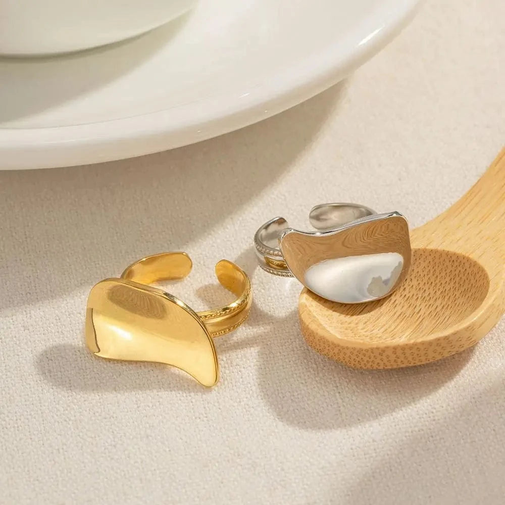 R1882 Open Ring 18K PVD Gold Plated Stainless Steel Opening Smooth Wide Bend Finger Ring For Woman