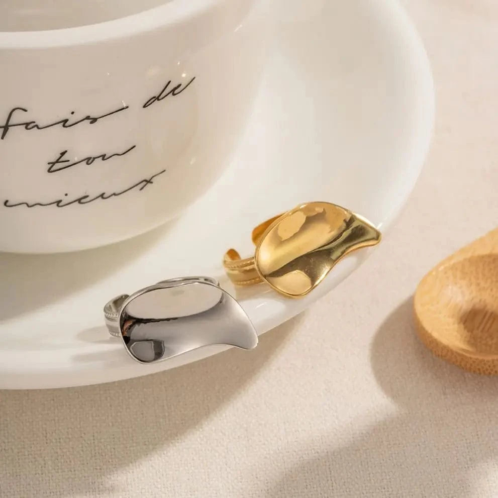 R1882 Open Ring 18K PVD Gold Plated Stainless Steel Opening Smooth Wide Bend Finger Ring For Woman