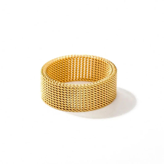 R1926 Arrival Wide Band Stainless Steel 18k Gold Open Spaced Simple Lattice Woven Zip Chain Enamel Rings