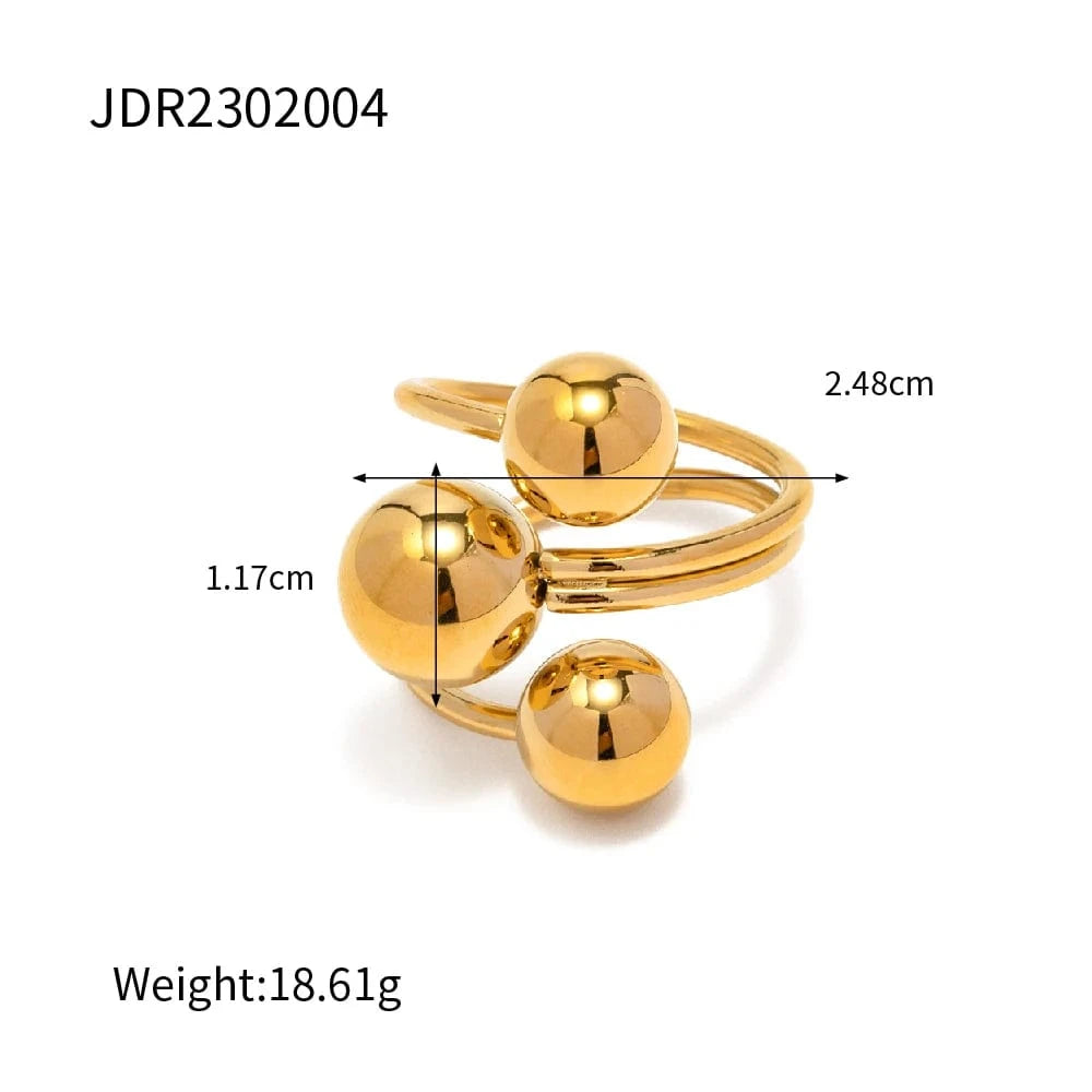 R1983 R1983 Minimalist 18K Gold Plated Statement Bead Ring Women Sporty Stainless Steel Ball Layer Ring