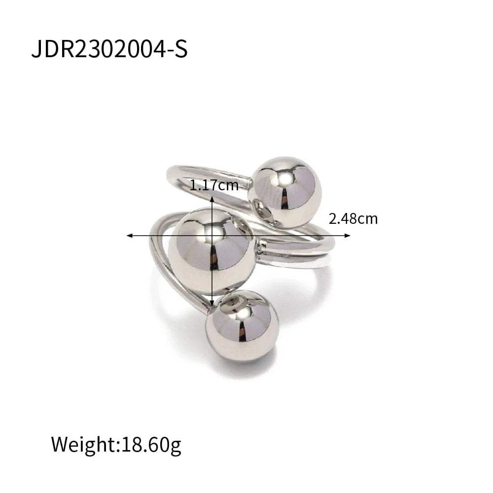 R1983S R1983 Minimalist 18K Gold Plated Statement Bead Ring Women Sporty Stainless Steel Ball Layer Ring