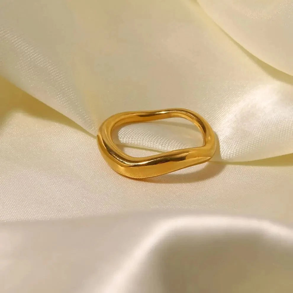 R2002 Arrival Jewelry Geometric 18K Gold Plated Stainless Steel Irregular Wavy Finger Ring for Girls
