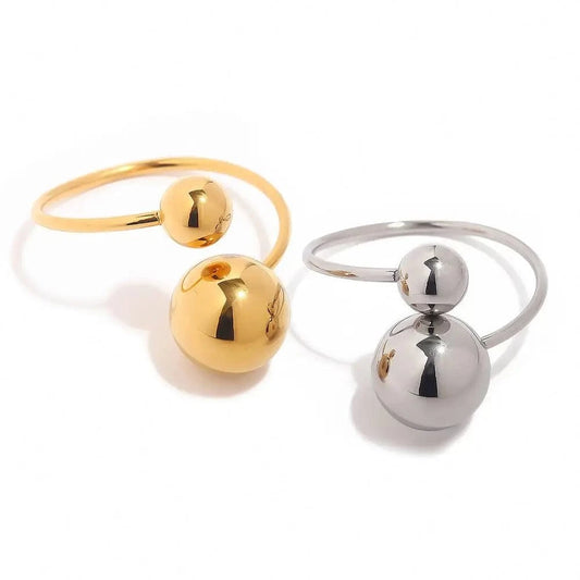 R2014 Minimalist 18K Gold IP Plating Punk Bead Ring Women Stainless Steel Small Ball Open Ring