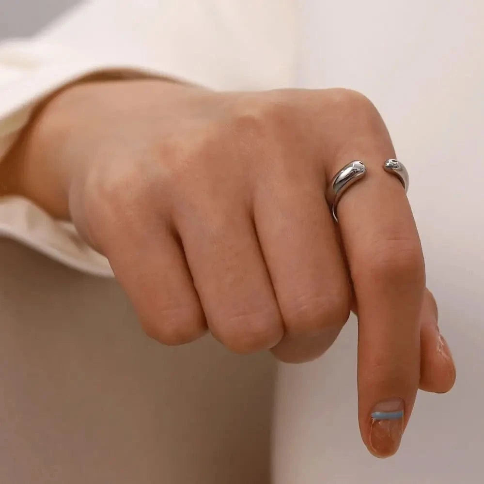 R2018 High Polished Waterdrop Geometric 18K Gold Plated SIlver Plated Stainless Steel Opening Rings