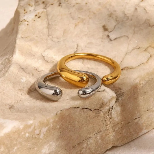 R2018 High Polished Waterdrop Geometric 18K Gold Plated SIlver Plated Stainless Steel Opening Rings