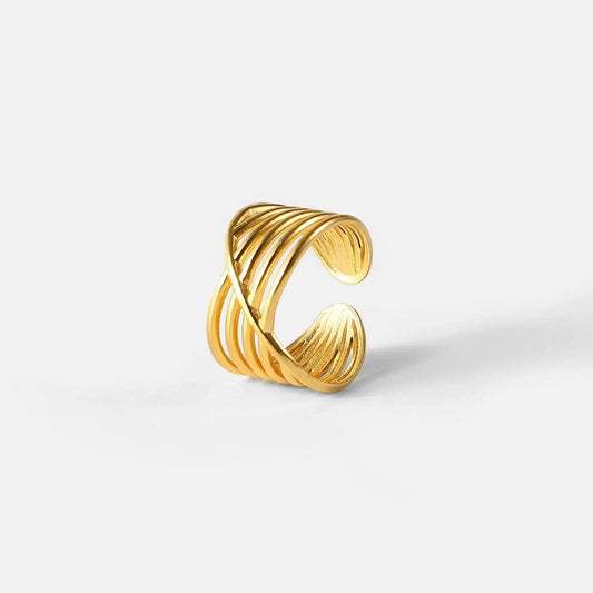 R2117 R2117 Bagues PVD Gold Plated Stainless Steel Multi Layer Geometric Cross Open Adjustable Rings