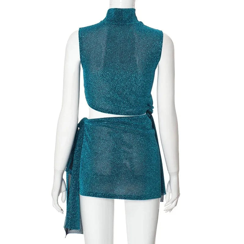 R23ds254 New 2024 Summer Hollow Out Sleeveless Sexy Mini Dress Solid Bodycon Casual Bandage Elegant Dress For Women Lady