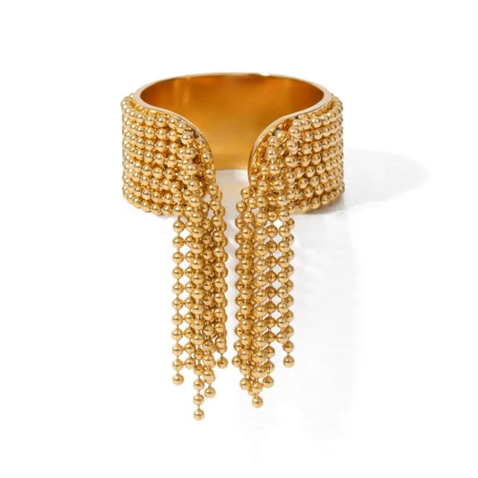 R2432 Multi-Layer Beaded Tassel Open Ring 18k Stainless Steel Eight-Layer Adjustable Design Rings