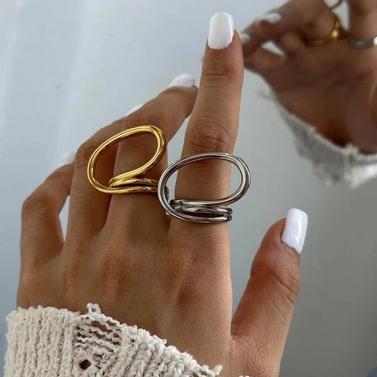 R2442 Modern Fashion 18k Gold Plated Stainless Steel Spiral Wrap Design Twisted Wire Ring
