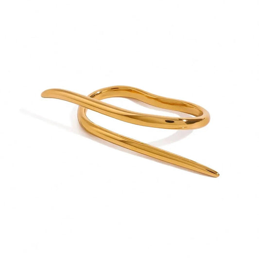 R2444 Twisted Lines Double Finger Rings 18k Stainless Steel Modern Wrap Design Rings For Women
