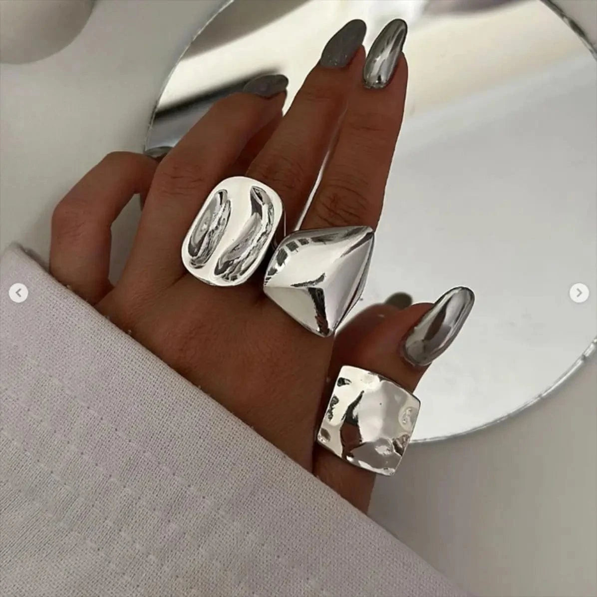 R2560 Simple Modern Stainless Steel 18K Gold Plated Women Rings Polished Trapezoid Chunky Open Rings