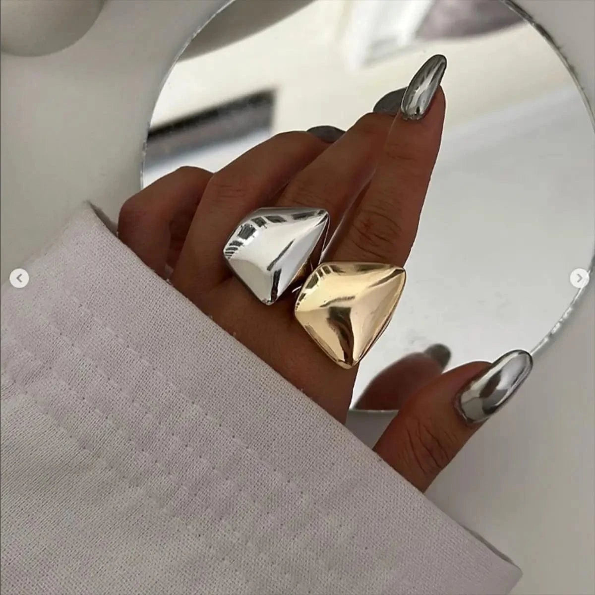 R2560 Simple Modern Stainless Steel 18K Gold Plated Women Rings Polished Trapezoid Chunky Open Rings