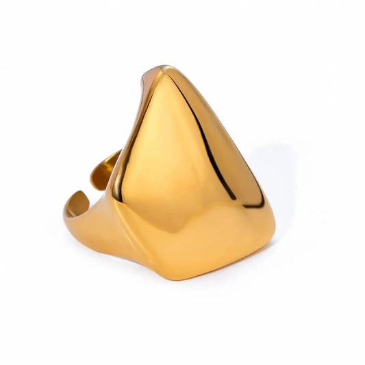 R2560 Simple Modern Stainless Steel 18K Gold Plated Women Rings Polished Trapezoid Chunky Open Rings