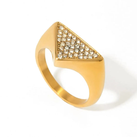 R2563 Simple Design Stainless Steel Hip Hop Rings Women 18K Gold Triangle Rings With Rhinestones