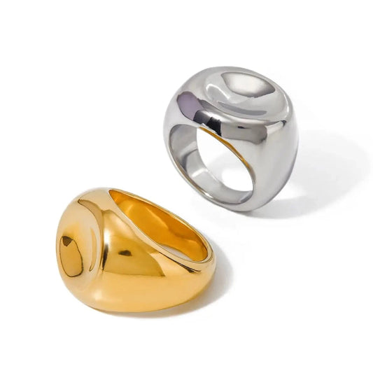 R2612 Waterproof Stainless Steel Ring 18K PVD Gold Plated Geometric Opening Ring Simple Classic Chunky Ring for Girl Gift