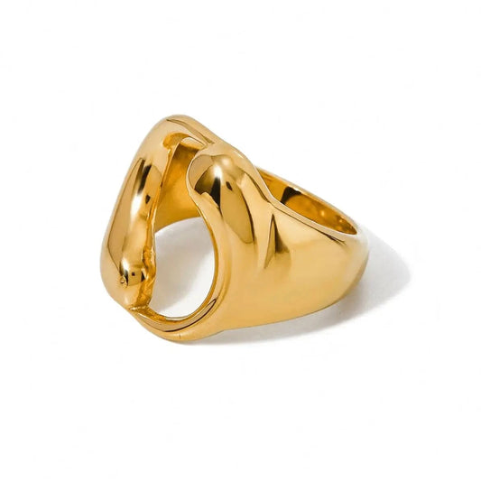 R2639 Minimalist Women Gold Plated Rings Jewelry Women Stainless Steel Chunky Water Drop Surround Ring