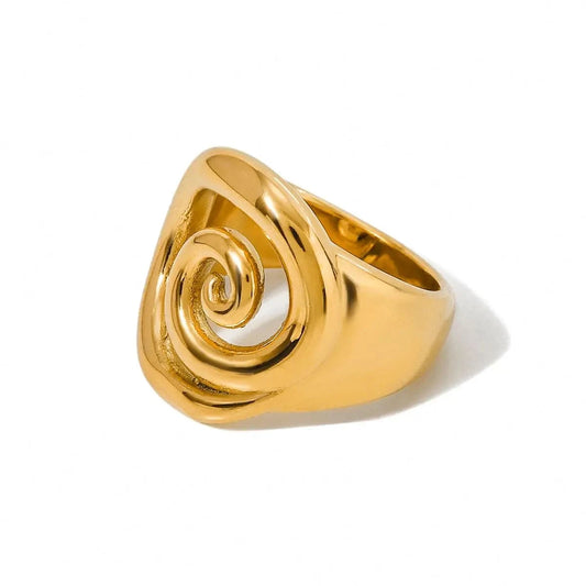 R2644 New Design Stainless Steel Women Jewelry Rings 18K Gold Plated Chunky Spiral Hoop Rings