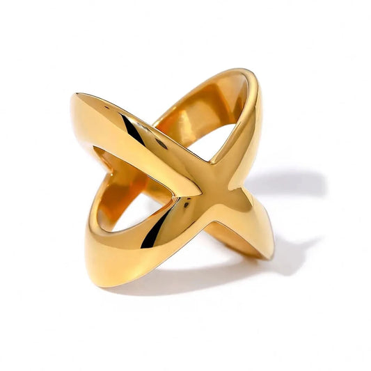R2645 Minimalist Design Jewelry Stainless Steel Rings For Women  18K Gold Plated Glossy Cross Rings