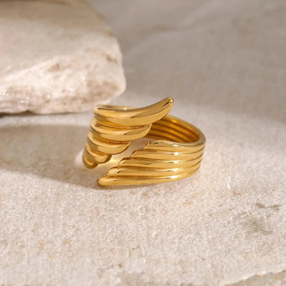 R2646 Designer Stainless Steel Rings Fashion Jewelry Women 18K Gold Plated Wing Open Ring