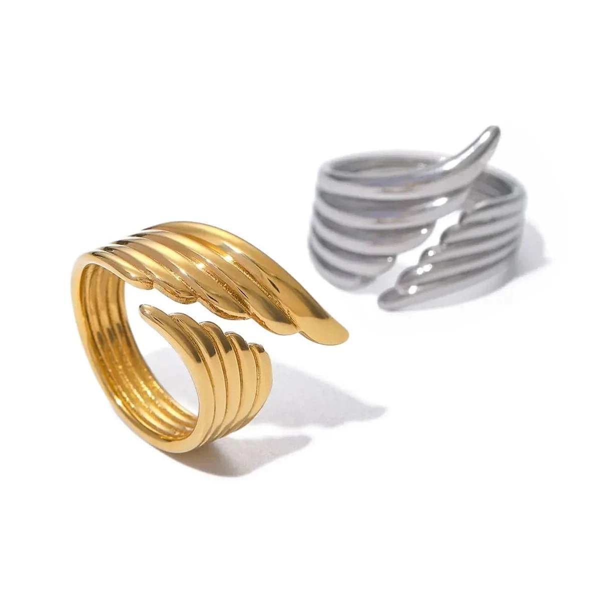R2646 Designer Stainless Steel Rings Fashion Jewelry Women 18K Gold Plated Wing Open Ring