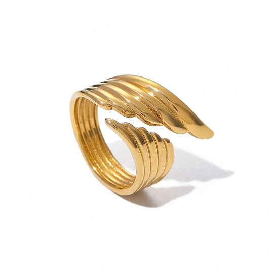 R2646 Designer Stainless Steel Rings Fashion Jewelry Women 18K Gold Plated Wing Open Ring