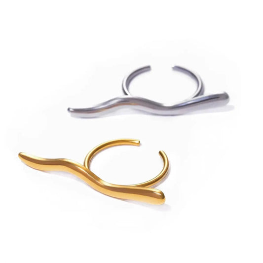 R2647 Simple 18K Gold Plated Rings Jewelry Women Stainless Steel Adjustable Corrugated Line Open Rings