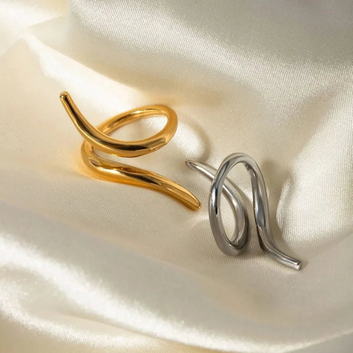 R2671 Fashion Jewelry 18K Gold Stainless Steel High Polish Smooth Twist Irregular Ring Women Daily Jewelry