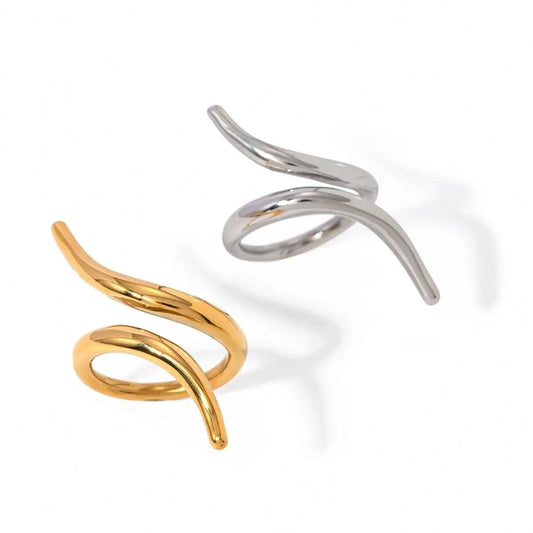 R2671 Fashion Jewelry 18K Gold Stainless Steel High Polish Smooth Twist Irregular Ring Women Daily Jewelry